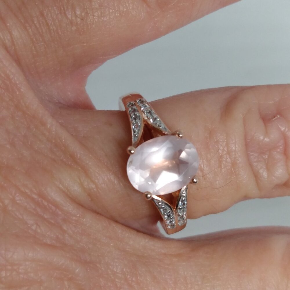 Genuine rose quartz ring in rose gold - Picture 5 of 7